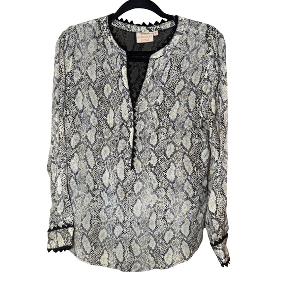 Rungolee Tops - Rungolee Snakeskin Tunic Blouse Black Cream Size Small